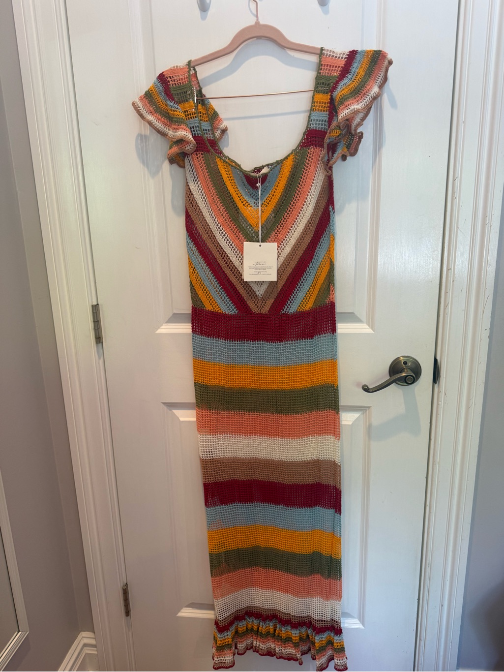 Free People Multicolor Crochet Maxi Dress - Burgundy, Mustard, Olive